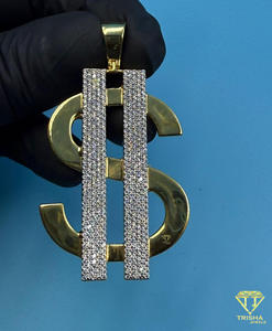 จี้รูปสัญลักษณ์ดอลลาร์สุดหรู ประดับเพชรแบบ Iced Out สไตล์ฮิปฮอป สร้อยคอทองคำ/เงิน ดีไซน์วิบวับ ของขวัญเครื่องประดับสุดโดดเด่น - Product Image 6