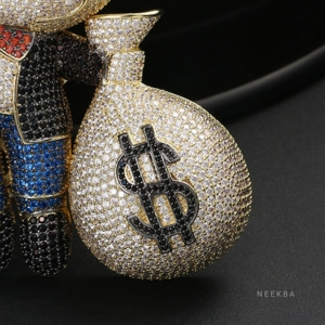Pendentif Sac d'Argent Multicolore Richie Rich - Pendentif en Argent Sterling 925 avec Moissanite - Pendentif Hip Hop Effet Diamant - Product Image 5