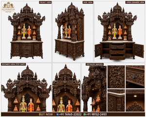 Mandir Swaminarayan Tallado a Mano de Alta Calidad para Hogares, Mandir de Madera Swaminarayan Tallado a Mano de Calidad de Exportación a Precios de Mayoreo - Product Image 6