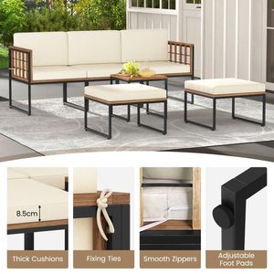 Set di mobili da giardino in legno di acacia da 6 pezzi con tavolino e pouf - Product Image 4
