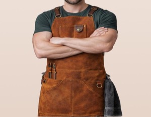 Cafe Staff Custom Logo Bulk Wholesale Supplier Durable Adjustable Leather <b>Apron</b> for <b>BBQ</b> LPN-0232 - Product Image 3