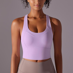 Débardeur de yoga contrastant pour femme avec soutien-gorge de sport push-up, bretelles convertibles, extensible, respirant, antichoc, et short intégré - Product Image 3