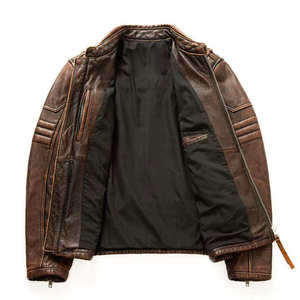 Leather <b>jacket</b> cow skin customize color customize logo customize size street wear high quality product stand collar - Product Image 3