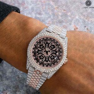 Charm Jewells Montre pour homme en acier inoxydable, or rose, incrustée de diamants, analogique, mécanique, cadran de 40 mm, fermoir pliant de luxe à la mode - Product Image 1