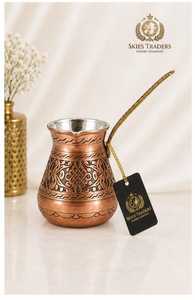 Authentic Handcrafted Engraved Copper <b>Turkish</b> Coffee <b>Pot</b> Cezve with Long Metal Handle Traditional Brew - Product Image 1