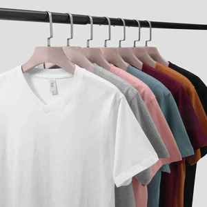 T-shirts personnalisés pour hommes à manches courtes et col en V, 100 % coton, respirants, séchage rapide, avec bordure contrastante et logo personnalisé - Product Image 3