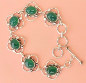 Pulsera de piedras preciosas de ónix verde natural, pulsera de eslabones florales chapada en plata hecha a mano para mujer, pulsera de cadena, pulsera para mujer - Product Image 6