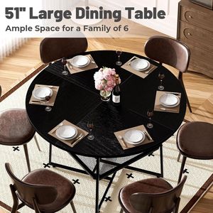 Tavolo da Pranzo Rotondo da 51 Piedi con Ripiano Portaoggetti per 4-6 Persone, Motivo a Strisce di Tigre/Nero, Salvaspazio e Stabile - Product Image 3