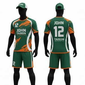 Tenue de handball pour hommes, 180 GSM, polyester premium, interlock, design à panneaux vert-orange, sublimation, logo personnalisé, ensemble de tenue de handball - Product Image 1