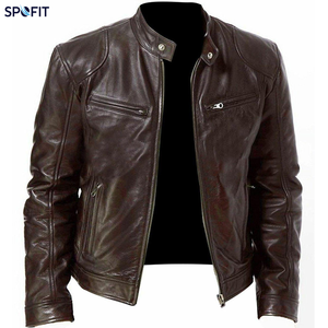 Chaqueta de Motocicleta de Cuero Genuino para Hombre, Camuflaje, Cuello Alto, Corte Ajustado, Cierre de Cremallera Corta, Impermeable, Resistente al Viento y Transpirable - Product Image 3