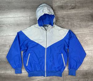 Color Blocked Hooded Windproof <b>Racer</b> <b>Jacket</b> Zipper Closure Blue White Polyester Outdoor Wear Unisex Adult Regular Fit - Product Image 3