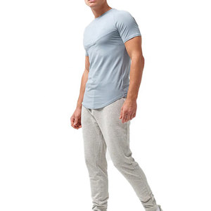 T-shirt de sport pour homme, coupe ajustée, col rond, coton, fibre de bambou, écologique, toile, séchage rapide, respirant, fitness - Product Image 2
