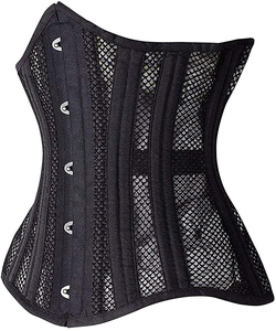 Women's Black Mesh Corset Shapewear Firm <b>Control</b> <b>Tummy</b> <b>Control</b> With Hook-and-Eye Closure Breathable Daily Wear - Product Image 3