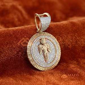 Iced Out <b>Angel</b> Medallion Moissanite Pendant Yellow Gold Hip Hop <b>Charm</b> Round Halo Statement Necklace Jewelry <b>Charm</b> - Product Image 2