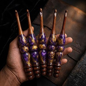 Hand Crafted Galaxy Purple Resin Wood Mixture Crochet <b>Hook</b>, Ergonomic Wood <b>Hooks</b>, Gift for Cricketers - Product Image 3