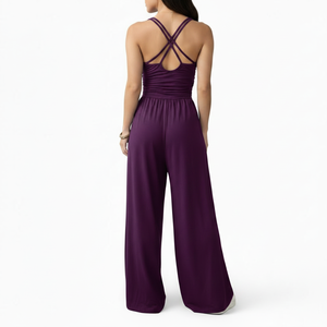 Combinaison décontractée pour femme à bretelles fines, coupe droite, sans manches, longueur intégrale, en polyester et élasthanne, idéale pour le sport - Product Image 2