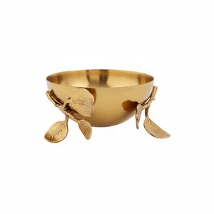 Ensemble de bols de service en métal plaqué or de luxe moderne, faits à la main, en aluminium, avec base décorative en forme de feuille, bol à salade, vaisselle de table - Product Image 2