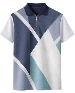 Polo de manga corta para hombre, personalizado por el fabricante, con media cremallera, en bloques de color azul marino, azul claro, blanco y verde azulado, tejido informal, OEM. - Product Image 1