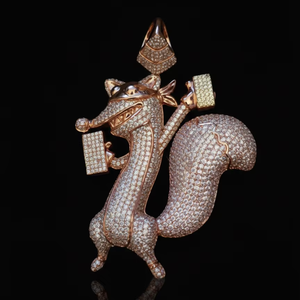 Colgante de diamantes Iced Out Fox 925 en oro rosa con pavé de diamantes, colgante de dibujos animados, amuleto de animal, colgante de estilo Hip Hop para hombre - Product Image 2