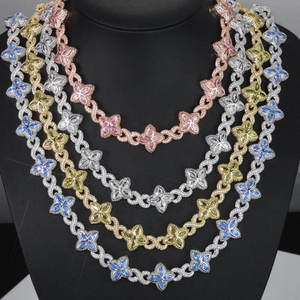 Collier Statement Fleur en Moissanite de Luxe, Argent 925 Plaqué Or 18K, Chaîne à Maillons, Bijoux de Soirée pour Femme - Product Image 1