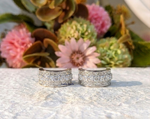 14k White Gold Wide Bumpy <b>Cuff</b> Lab Grown Diamond Geometric Non Piercing <b>Earrings</b> IGI Certified Party Wedding Gift Unisex - Product Image 2