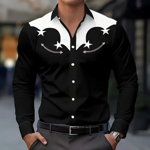 Chemise habillée de cowboy occidentale à manches courtes pour homme, en flanelle 100 % coton, col boutonné, imprimé sérigraphié, style rétro nostalgique d'été - Product Image 5