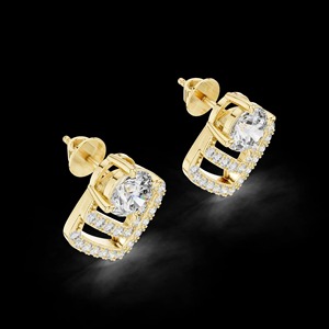 Handgefertigte Moissanit-Diamant-Ohrringe, 925 Sterling Silber Geometrische Ohrstecker, Mehrstufige Cluster-Statement-Ohrringe - Product Image 4