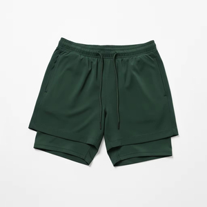High Elastic Double <b>Layer</b> Fabric Yoga Biker Shorts <b>Mid</b> Waist Solid Skinny Breathable Mesh Shorts Double <b>Layer</b> Shorts - Product Image 1