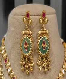 Ensemble Collier et Boucles d'Oreilles en Moissanite Plaqué Or de Qualité Supérieure, Style Héritage Antique, Idéal pour Mariages et Fiançailles - Product Image 2