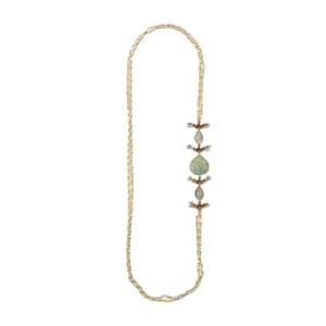 Collar de novia moda clásica blanco verde Luna piedra preciosa rubí tachonado 18K chapado en oro joyería de plata oxidada para mujeres regalo