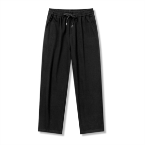 Pantalon de survêtement en toile décontracté noir 100 % coton, coupe droite, léger, surdimensionné, brodé, de haute qualité, délavé, personnalisé OEM pour homme - Product Image 2