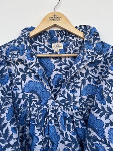 Women's White Blue Floral Mini <b>Dress</b> Pure Cotton Summer Wear Beach Holiday Ladies Outfit Boho Women <b>Dress</b> Bulk Manufacturer - Product Image 2