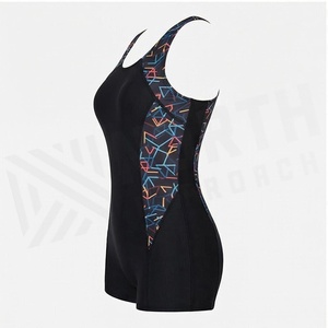 Women's One-Piece Swimwear With Geometric Print Contrast Binding Spandex Polyester Shorts Bodysuit Round Neck Stretch Quick Dry - Product Image 3