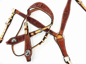 Plastron et têtière en cuir sculpté style Western avec paillettes |   Harnais pour cheval en acier inoxydable |   Équipement d'équitation de course OEM - Product Image 3