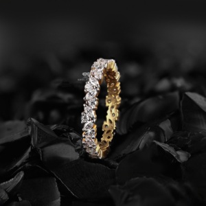 Bague d'éternité en or 14 carats avec diamants de laboratoire marquise et ronds, alliance de mariage, bijoux minimalistes assortis pour tous les jours - Product Image 4