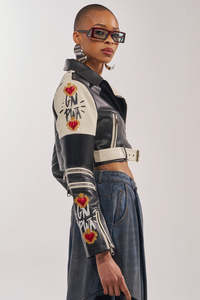 Women's Faux Leather Moto <b>Jacket</b> Full Sleeve Patchwork Embroidered Zipper Closure <b>Short</b> Crop Biker Style Autumn Faux <b>Fur</b> - Product Image 2