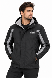 <b>Men</b>’s Waterproof Hooded Work Jacket <b>Black</b> Grey Contrast Panel <b>Windbreaker</b> with Chest Pocket Adjustable Cuffs Custom Logo - Product Image 5