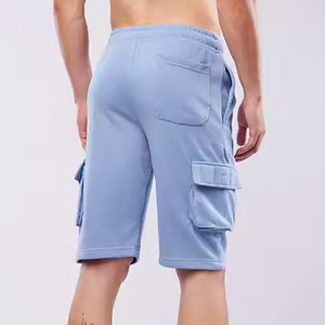 กางเกงขาสั้นผู้ชายสีพื้นผ้าฝ้ายเอวยางยืดมีเชือกผูกสไตล์ลำลองความยาวปานกลางมีกระเป๋ากางเกงวิ่งขาสั้นผู้ชาย - Product Image 3