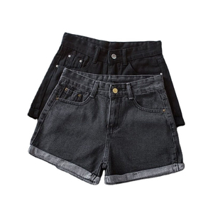 Shorts de mezclilla de cintura alta y corte holgado estilo A para mujer, estilo estudiantil, ¡Oferta de la temporada! Nuevos jeans negros con dobladillo enrollable, ¡Tendencia de moda! - Product Image 4