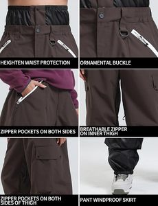Pantalon de ski unisexe personnalisé avec logo, chauffant, imperméable, coupe-vent, respirant, fermeture à cordon - Tissu Tex 10 000 mm, isolation en polaire - Product Image 6