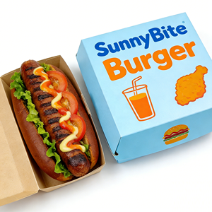 Boîte à lunch jetable pour hot-dogs coréens à emporter, avec laminage mat et gaufrage, biodégradable, taille personnalisée pour la vente à emporter - Product Image 2