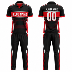 Ensemble d'uniformes de sport personnalisés pour hommes, noir et rouge, imprimés par sublimation, nom du club, maillot de joueur, pantalon, polyester respirant, taille adulte - Product Image 1