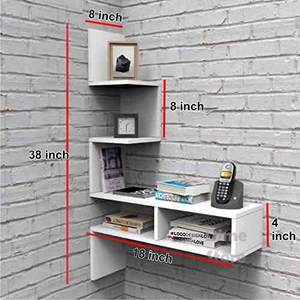 Étagères murales en bois |   Étagère d'angle suspendue pour salon, élégante |   Étagère flottante décorative Zig Zag pour la maison, organisateur de rangement - Product Image 2