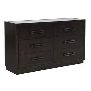 Commode de chambre moderne 1 pièce avec poignées élégantes en métal armé 6x tiroirs en finition anthracite avec dessus en verre - Product Image 4