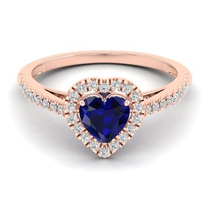 Bague de fiançailles REYES en or rose massif 14 carats de haute qualité, diamant certifié IGI, taille cœur, saphir bleu 0,75 carat, bijoux - Product Image 1