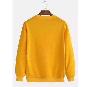 Mens Bright Yellow <b>Plain</b> Crew Neck Long Sleeve Fleece Sweatshirt Custom Logo OEM ODM Wholesale Apparel - Product Image 2
