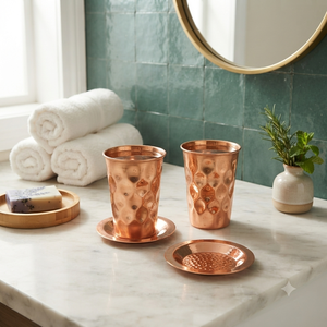 Ensemble de gobelets en cuivre martelé avec sous-verres en cuivre, verres à boire ayurvédiques faits à la main pour l'eau, le jus, le whisky, le bar, la maison, l'hôtel - Product Image 4