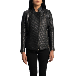 Chaqueta de moto acolchada negra para mujer, cuello alto, cremallera, estilo motociclista, manga larga - Product Image 5