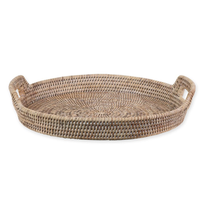 Plateau de service en rotin tressé écologique avec poignées en bois, design rustique, décoration pour la maison et la cuisine, organisateur pour thé, café et collations - Product Image 4