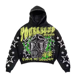 Sudadera con Capucha Extra Grande con Estampado Personalizado DTG, Diseño Geométrico, Ecológica, para Hombre, con Borde Deshilachado y Estilo Desgastado, en Felpa Francesa - Product Image 1